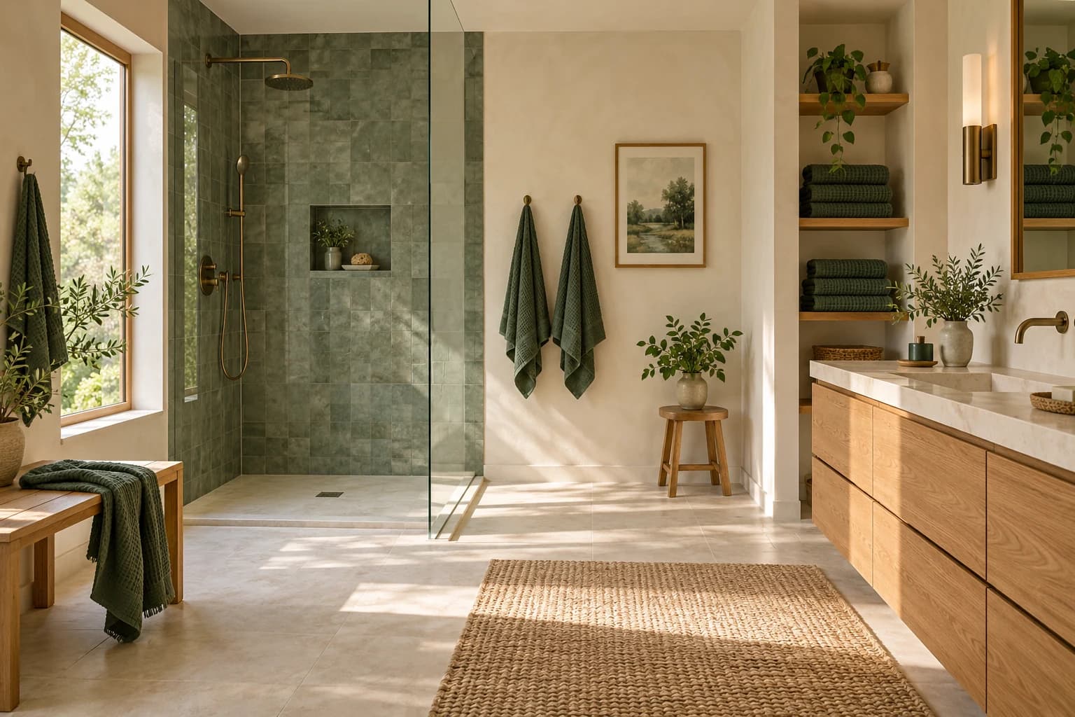 Illustrative view of a calm home bathroom