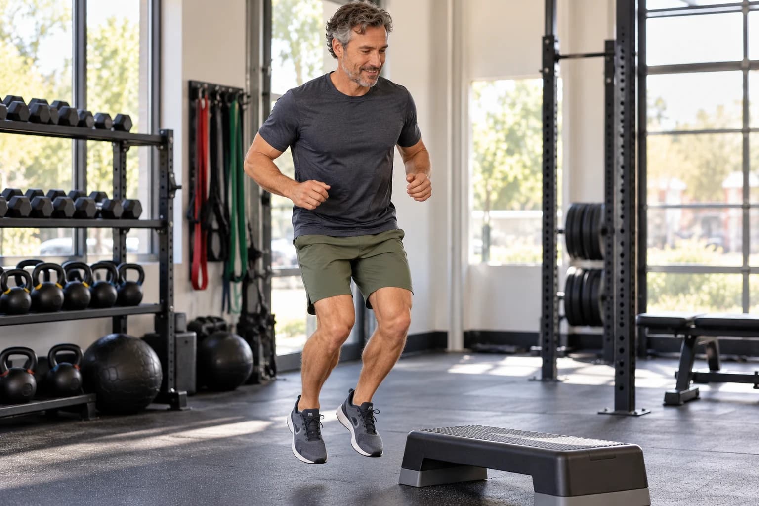 Exercise scene with an adult man; no condition is implied
