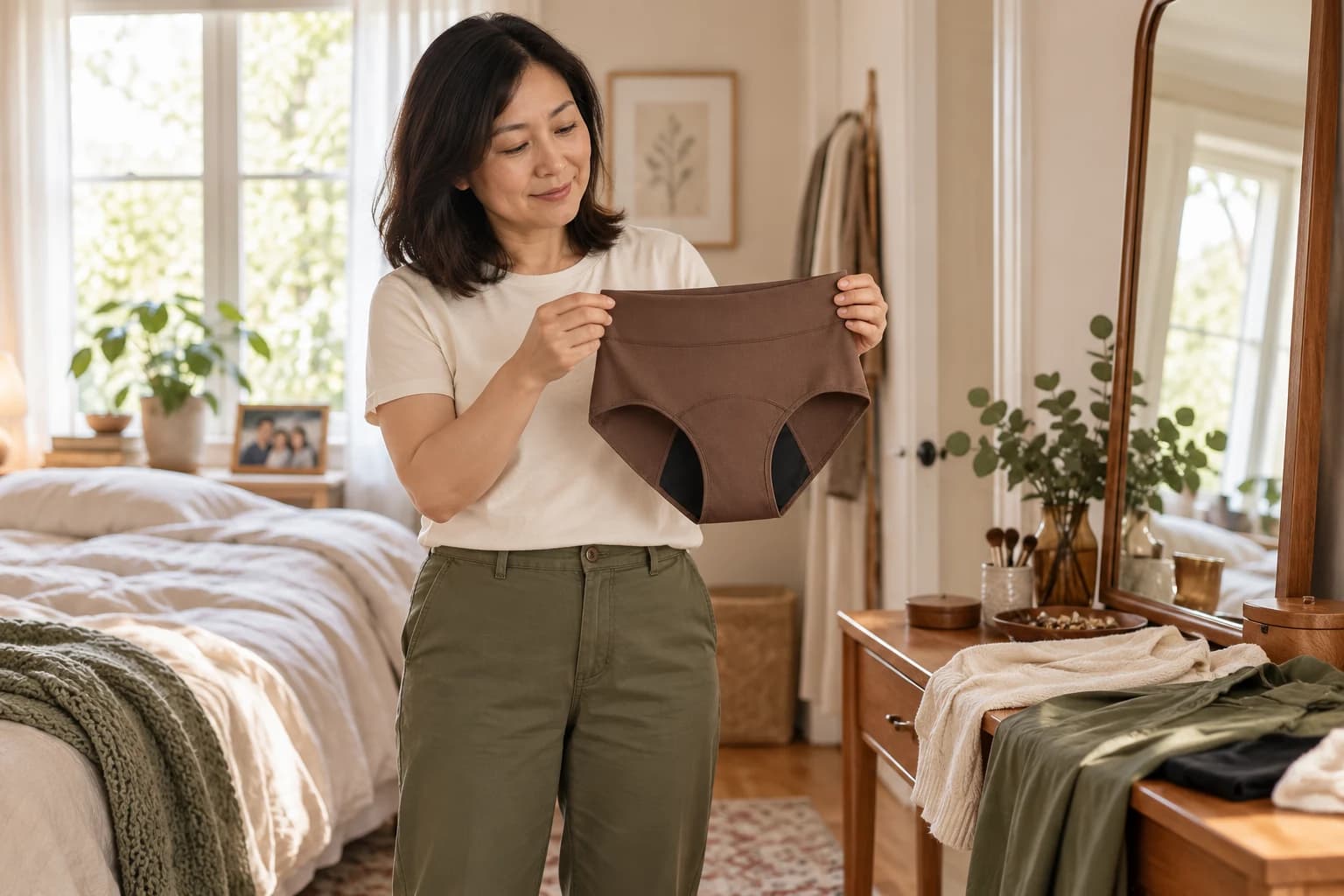 Home scene with an adult woman; no condition is implied