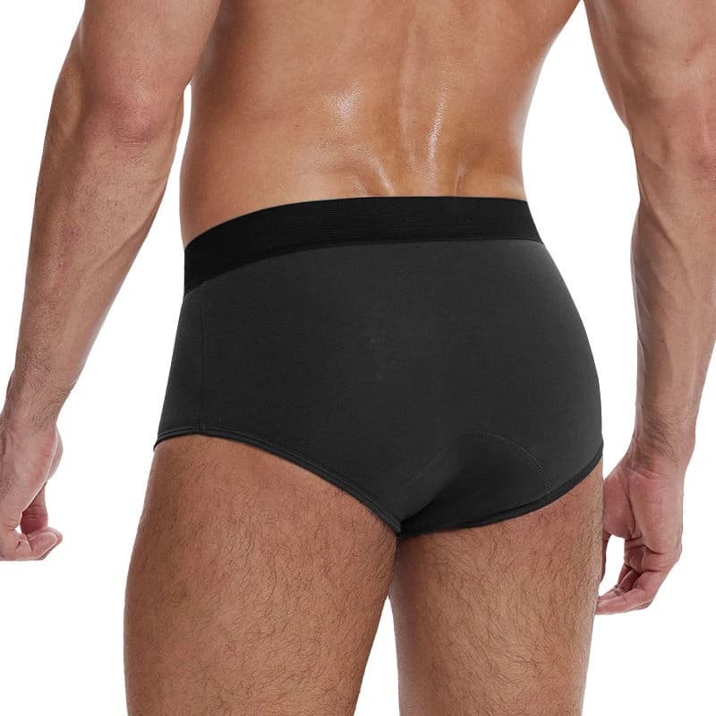Original manufacturer photo showing the black men's brief from behind on an adult model