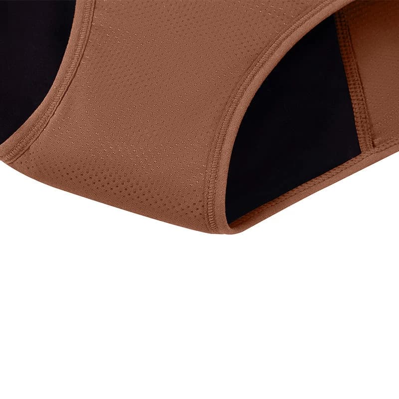 Original manufacturer close-up of stitching and textured fabric around the cocoa brief leg opening
