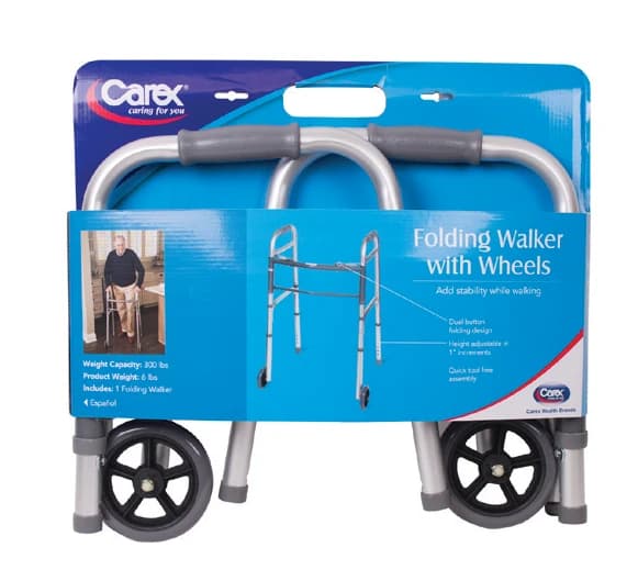 Folding walker with wheels