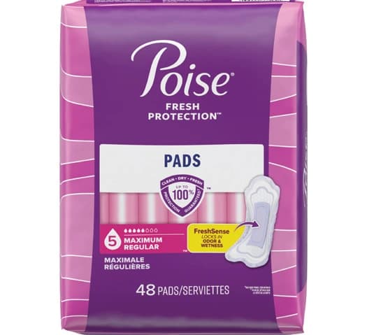 Poise maximum reg length pads 2x48ct