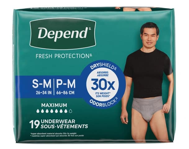 Depend underwear max abs s md men 2x19ct