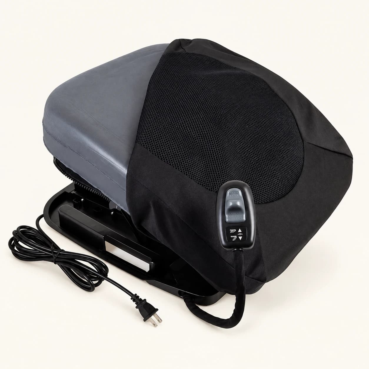Portable powered seat lifter — Cushion with partially removed cover