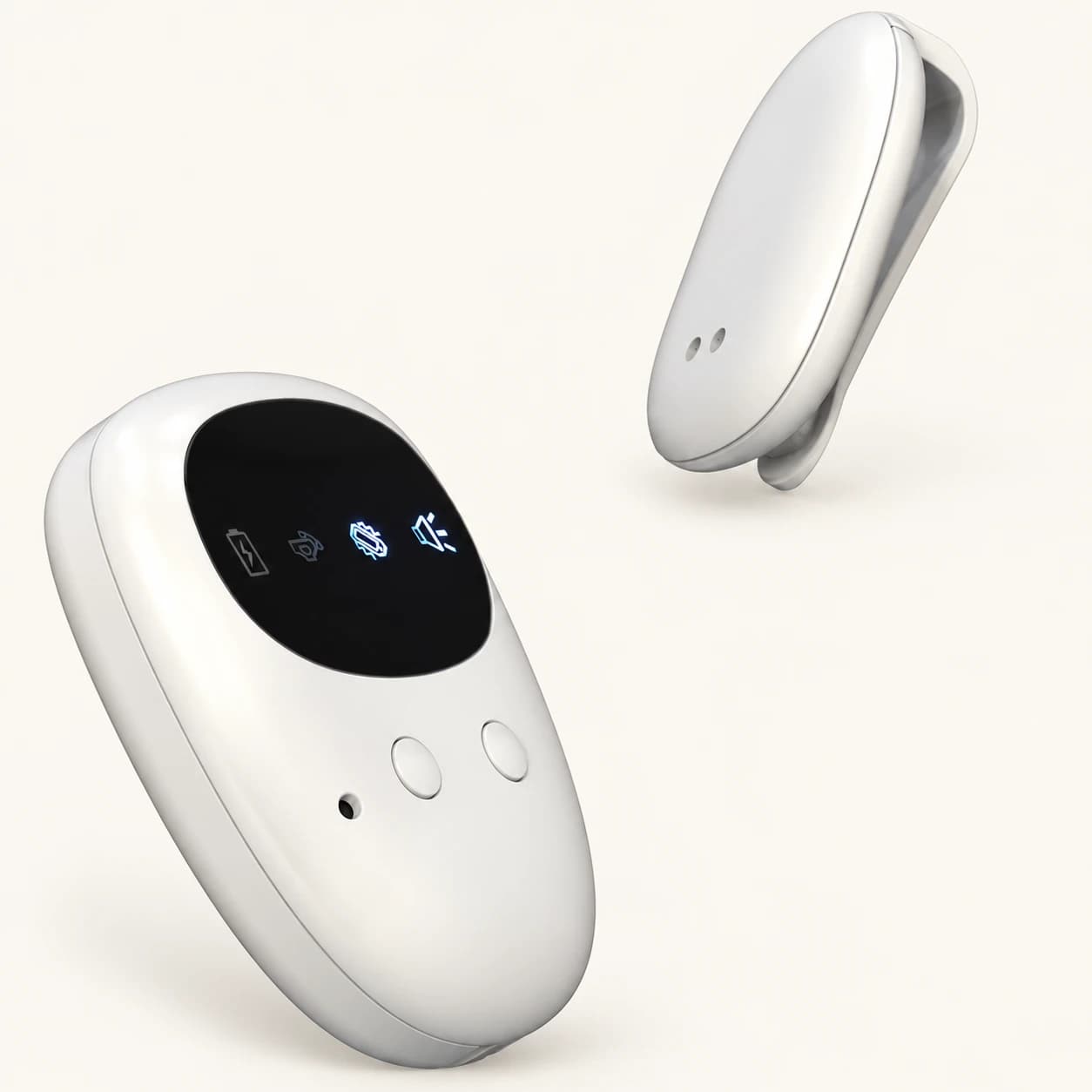 Clip-on moisture sensor: receiver and clip-sensor front views