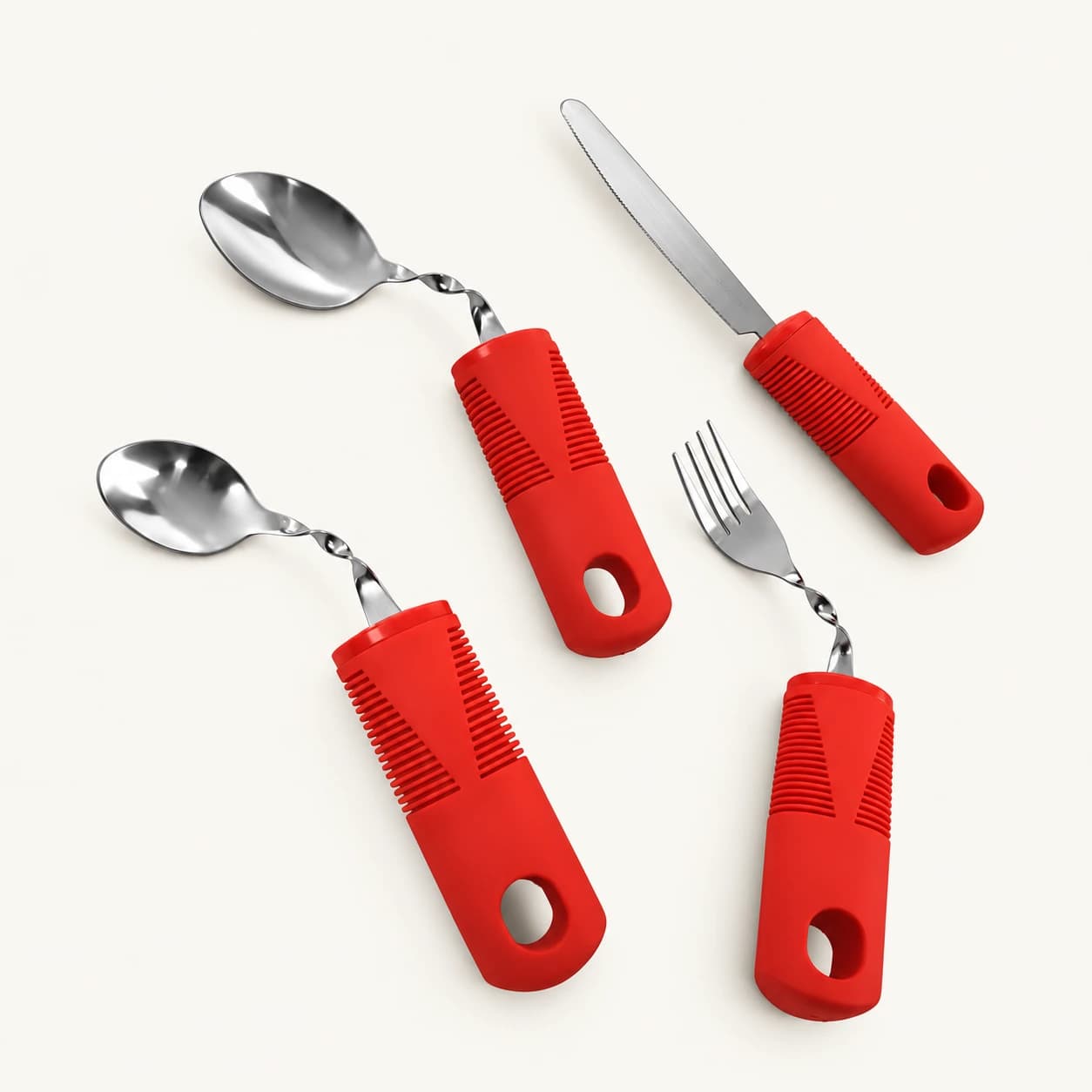 Adaptive four-piece utensil set: red four-piece alternative configuration